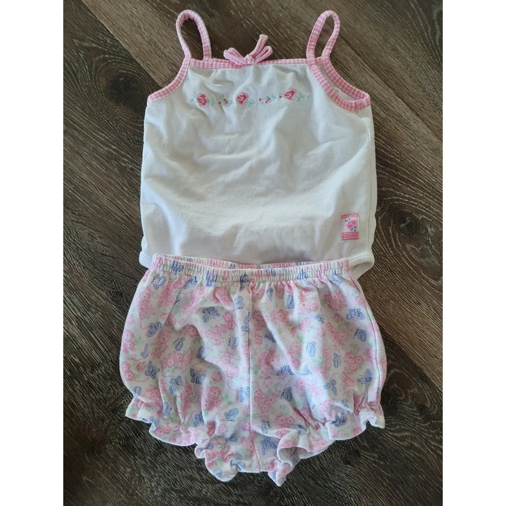 Vintage Koala Kids Baby Girls 18M Floral Butterfly Cami Bloomer Set Pink #10